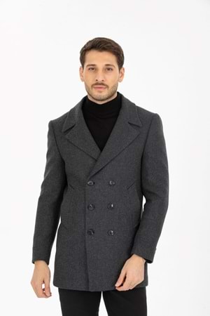 Vito Andolini Füme Desenli Kaşmir Slim Fit Kruvaze Erkek Kısa Palto