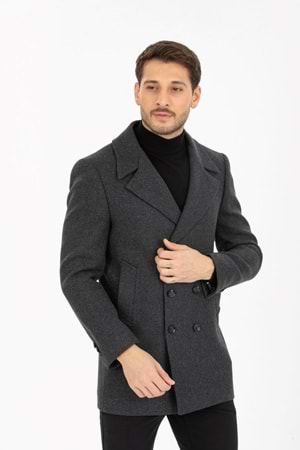 Vito Andolini Füme Desenli Kaşmir Slim Fit Kruvaze Erkek Kısa Palto