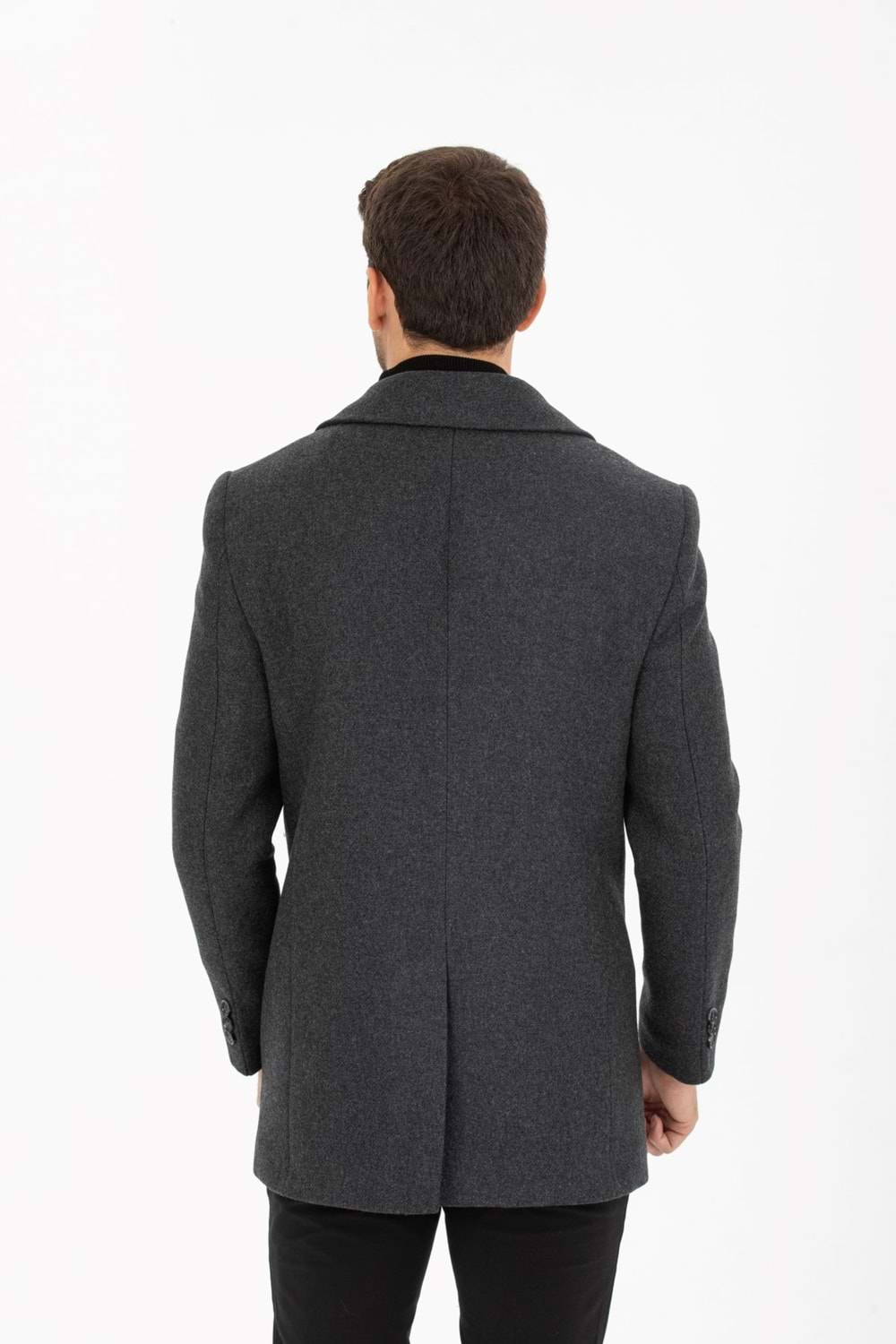 Vito Andolini Füme Desenli Kaşmir Slim Fit Kruvaze Erkek Kısa Palto
