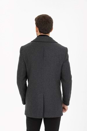 Vito Andolini Füme Desenli Kaşmir Slim Fit Kruvaze Erkek Kısa Palto