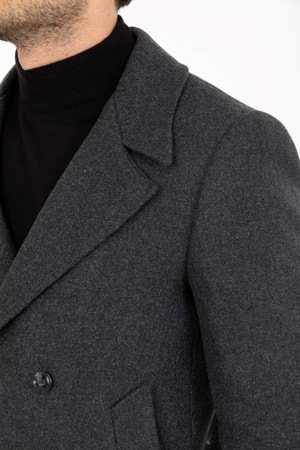 Vito Andolini Füme Desenli Kaşmir Slim Fit Kruvaze Erkek Kısa Palto