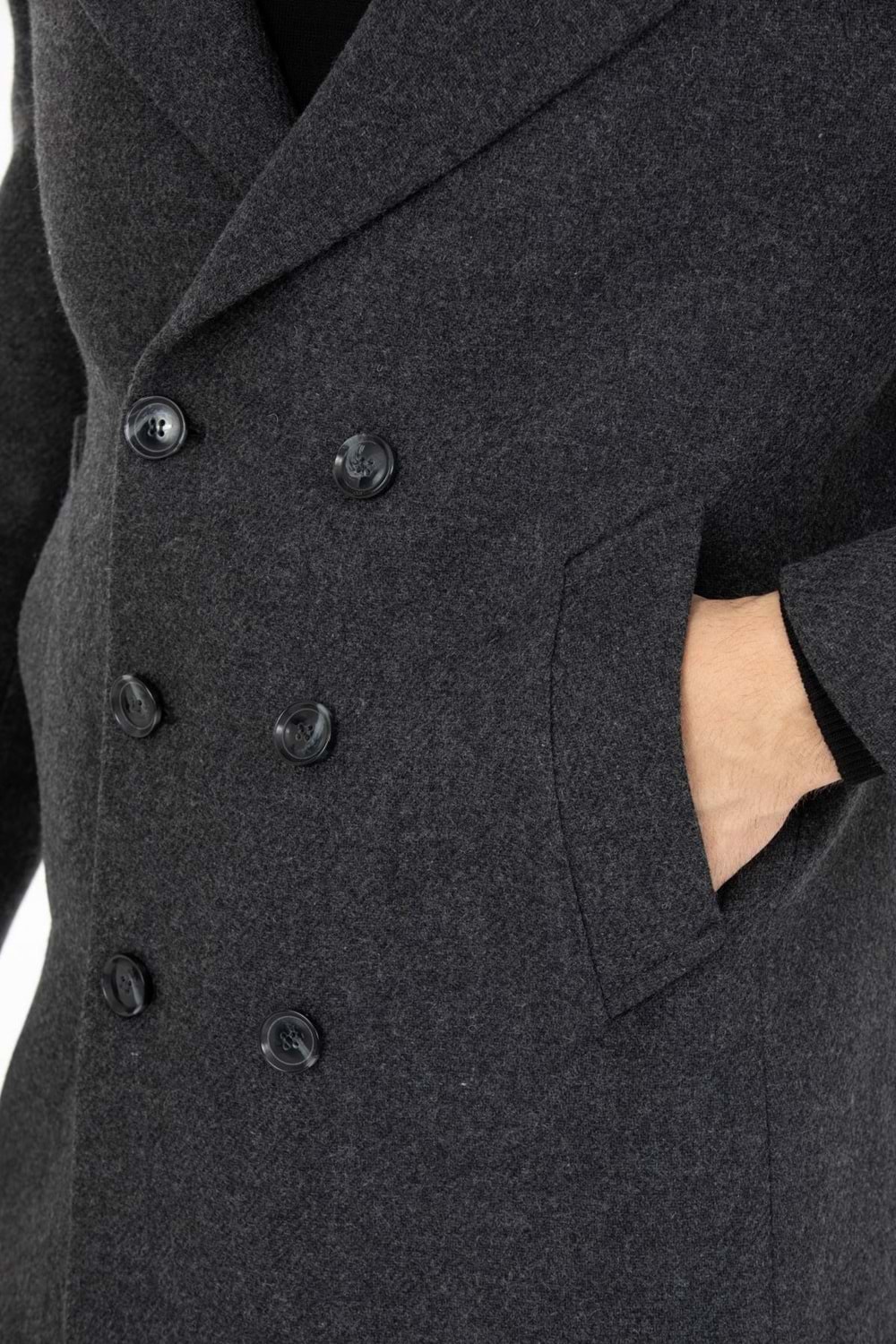 Vito Andolini Füme Desenli Kaşmir Slim Fit Kruvaze Erkek Kısa Palto