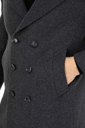 Vito Andolini Füme Desenli Kaşmir Slim Fit Kruvaze Erkek Kısa Palto