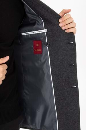 Vito Andolini Füme Desenli Kaşmir Slim Fit Kruvaze Erkek Kısa Palto