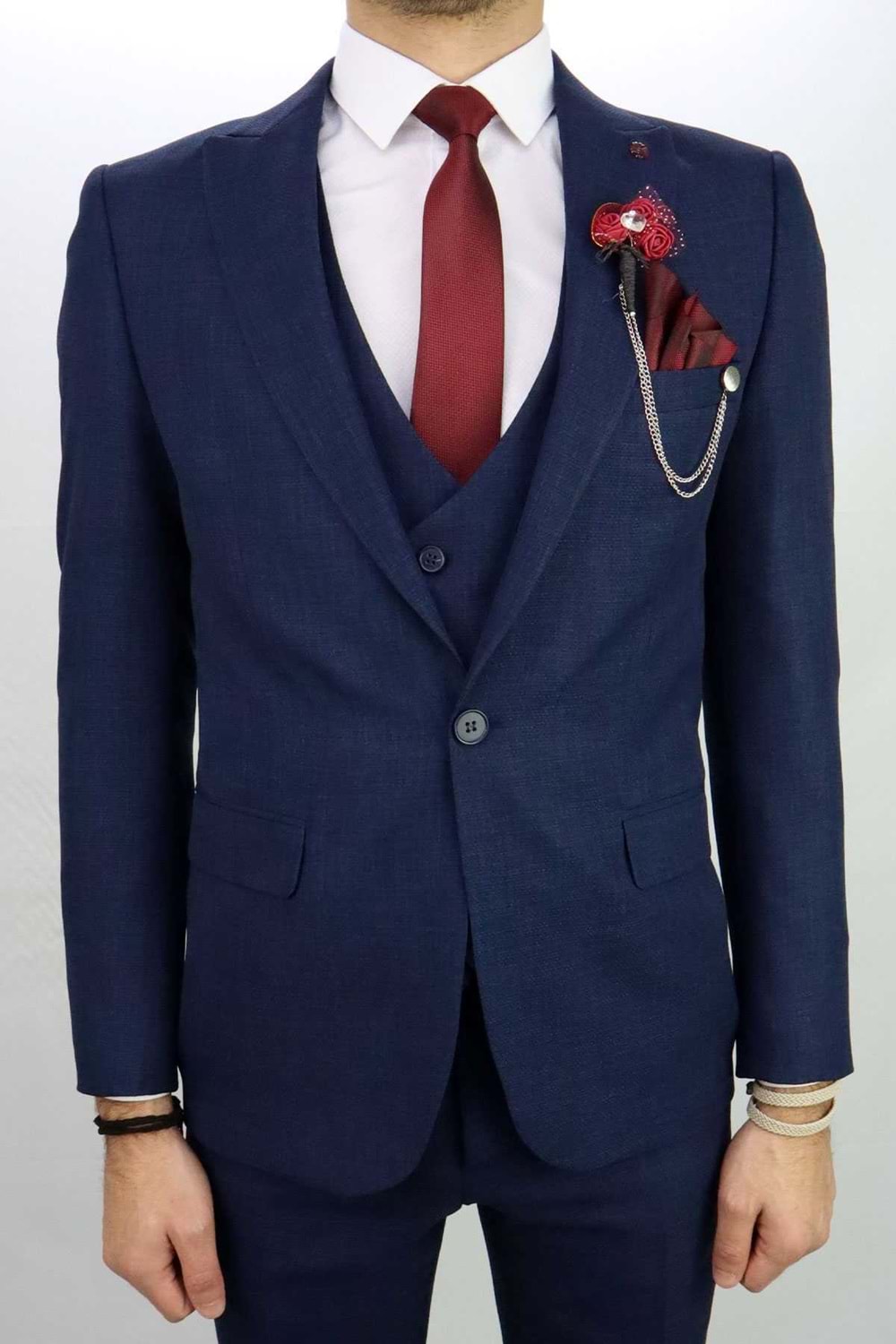 Vito Andolini Lacivert Slim fit Yelekli Erkek Takım Elbise