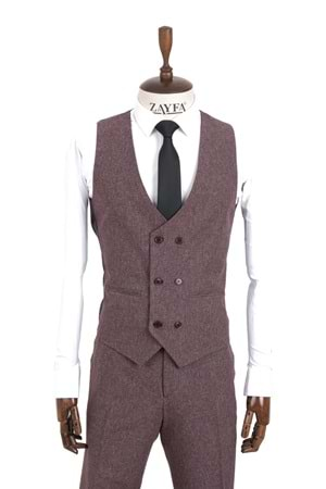 Vito Andolini Bordo Slim fit Yelekli Erkek Takım Elbise