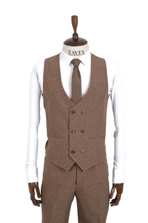 Vito Andolini Tütün Slim fit Yelekli Erkek Takım Elbise